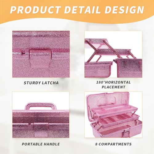 Saim 3-Layer Storage Bin, Carry Organizer Box for Art Craft Makeup Supplies - color: Pink