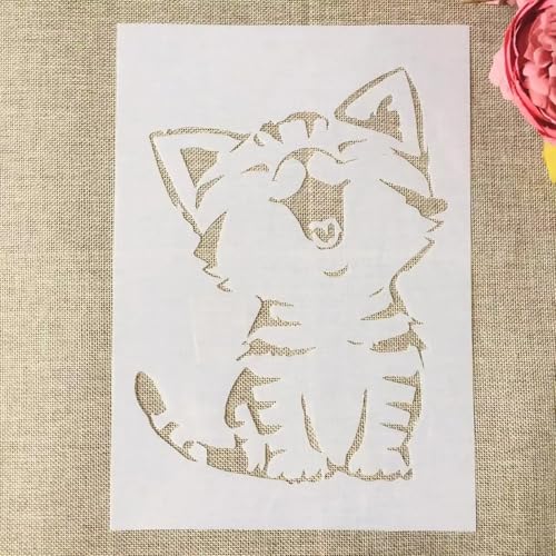 TIAMECH A4 Reusable Little Cat Stencil for Painting | Cute Meow Kitten Layering Template, DIY Wall Art, Wood Furniture, Scrapbook & Crafts (8.3x11.7inch) - style: Cute Meow Cat