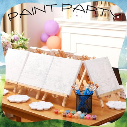 Motipuns 12 Set Landscape Pre Drawn Canvas for Paint for Adults | 8 x 8 Inch, Sip and Paint Party Kit, Pre Printed Framed Canvas with Easels Paints Brushes Aprons, Party Adult Art Supplies - style: Landscape