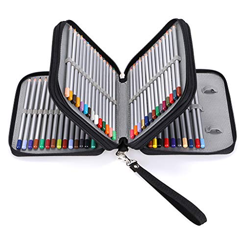 BTSKY Zippered Pencil Case-Canvas 72 Slots Handy Pencil Holders, Black | Portable Holder for Prismacolor Watercolor Pencils, Crayola Colored Pencils, Marco Pencils for Office and Travel - color: Black