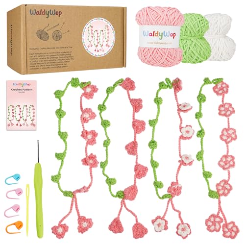WaldyWop Crochet Kit for Beginners: 4 Flower Bracelets Starter Kit w/Videos - color: Flowers Bracelets