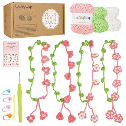 WaldyWop Crochet Kit for Beginners: 4 Flower Bracelets Starter Kit w/Videos - color: Flowers Bracelets