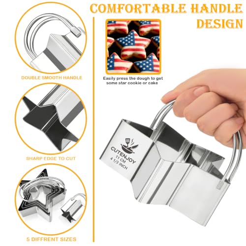 Star Cookie Cutters (5 Pieces/Set), Biscuit Cutter Set with Handle | Professional Baking Dough Cutter Tools for Cakes, Sandwiches, Donuts, Dumplings - size: 5 Sizes Star Cutters With Handle