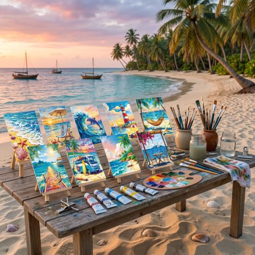 Sherr 12 Pcs Pre Drawn Canvas for Adults,Coastal Scenery,8 x 10 Inch - size: 8 x 10 Inch, style: Coastal Scenery