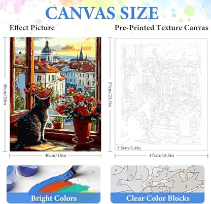 ZRIZQ Paint by Numbers Kit for Adults Beginner,Cityscape Cat,16x20 - color: 16"X20"Rolled Canvas(Frameless)-Cityscape Cat