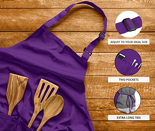 Utopia Kitchen 2 Pack Bib Apron, Adjustable with 2 Pockets, Water and Oil Resistant, Cooking Kitchen Chef Apron for Women Men - color: Purple