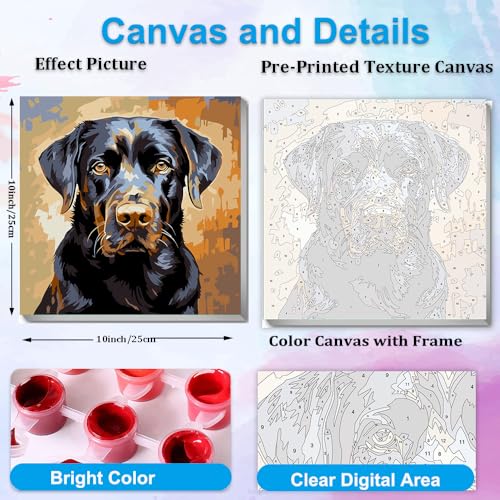 Artunion Framed Paint by Numbers Kit for Adults Beginners & Kids Ages 8-12, Labrador Retriever Dog Paint by Number with Frame, Black Lab Dog Paint by Numbers Kit on Canvas 10 * 10 Inch Without Easel - color: ZXT-235-F