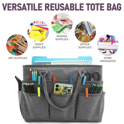 Cupohus Art Organizer Craft Storage Tote Bag with Pockets and Handles Grey - color: Grey
