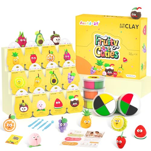 Aestd-ST Air Dry Clay Kit - Fruit Theme, Modeling Clay for Kids | DIY Magic Clay with Tools and Tutorials, 12 Boxes Molding Clay, Ultra Light, Soft & Non-Sticky, Arts and Crafts Gift for Kids - color: Fruit Theme