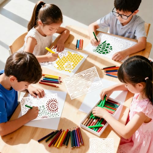 12Pcs Mixed Media Stencils for Painting,Reusable Abstract Texture Templates,Layering Spray Paint Stencils Kit for Wall Canvas Wood Card DIY Crafts Art