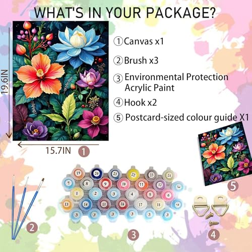 Arttoplus Flowers Paint by Numbers Kit for Adults Beginner 16x20inch - color: MT22576-US