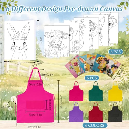 Cholemy 6 Set Paint and Sip Kit for Adults 8"x 10" Pre Drawn Canvas Painting with Wooden Easel Acrylic Paint Wash Cup Brushes Palette Apron for Painting DIY Adult's Date Party Supplies(Flower Animal) - style: Flower Animal