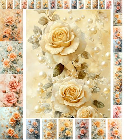 Decoupage Paper Pack (35 Sheets 6"x8") Golden Rose Elegance: Gorgeous Roses in Soft Pastel Shades Combined with Golden Accents and Delicate Pearl Embellishments, Creating a Graceful, Timeless Feel - color: ThirtyFour