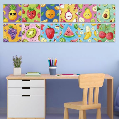 Anseal 12 Packs Pre Drawn Canvas to Paint, 4" X 4" Fruits Pre-Printed Paint Party, Pre Stretched Canvas Outline Painting Boards for Paint Lovers, Party Favor (Fruit) - style: fruit