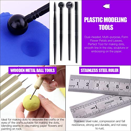 Swpeet 24Pcs Modeling Clay Sculpting Tools Kits, Painting Brush, Wooden Dotting Tools, Ball Stylus Tool, Plastic Ball Rod Stylus Modeling Tools, Clay Roller, Clay Scarper for Modeling Clay - color: N0.2 24Pcs Modeling Clay Sculpting Tools Kit