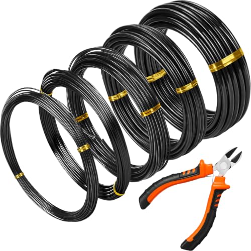 Mudder 5 Roll Bonsai Training Wire Aluminum 1/1.5/2/4/6mm Black | Anodized Coating Resists Rust, 85 Ft for Branches, Includes Cutter, Flexible Cable Holds Shape, For Bonsai Tree Training - color: Black, size: 1/1.5/2/4/6mm