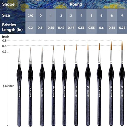 10Pcs Miniature Detail Paint Brushes Triangular Wood Handle Set - color: Black, size: 10