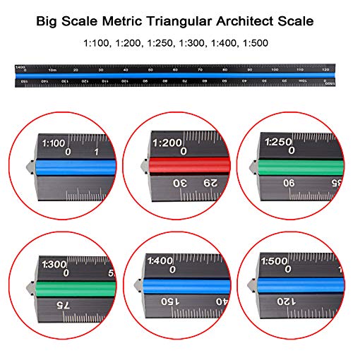 OwnMy 3 Pack 30CM Solid Aluminum Triangular Architect Scale Ruler Set | 3-Colors-Groove Architectural and Engineer Scale Metal Rulers, Clear Scale Metal Drafting Rulers for Civil Engineer Blueprint - style: Metric Scale