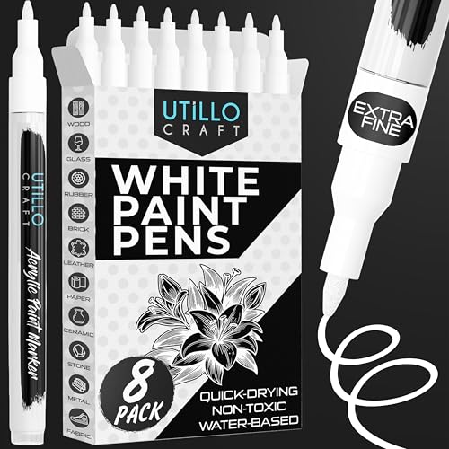 Utillo Craft White Paint Pen (8-Pack), 0.7mm Extra Fine White Paint Markers - color: White