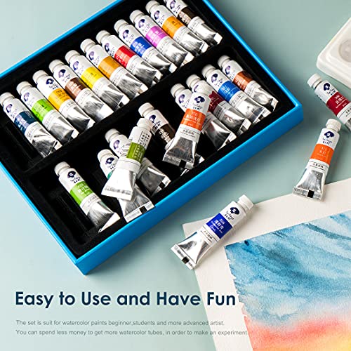 Paul Rubens Watercolor Paint, 24 Vibrant Colors Highly Pigmented, 5ml Tube | Rich-Pigmented Colors, Rewettable Fade Resistant Pigments, Non-Toxic Art Supplies for Artists, Beginners, Students