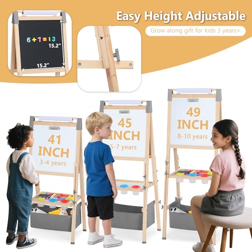 Kinder King Adjustable Wooden Kids Art Easel, Art Supplies, Storage (Grey) - color: Grey