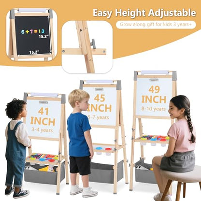 Kinder King Adjustable Wooden Kids Art Easel, Art Supplies, Storage (Grey) - color: Grey