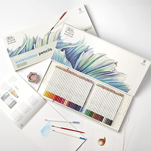 Winsor & Newton Studio Collection, Watercolour Pencil Box Set, 50 piece | Highly pigmented, Wax-Based, Can be Used Wet/Dry, Add Water & Brush to Create Painterly Effects, Break-Resistant Points. - style: 50 Piece Watercolor Pencil Box