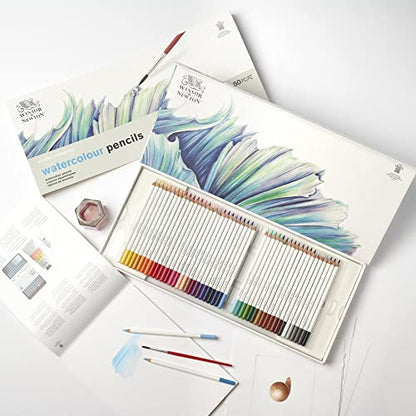 Winsor & Newton Studio Collection, Watercolour Pencil Box Set, 50 piece | Highly pigmented, Wax-Based, Can be Used Wet/Dry, Add Water & Brush to Create Painterly Effects, Break-Resistant Points. - style: 50 Piece Watercolor Pencil Box