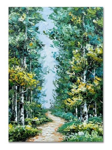 Alenoss Hand Painted Oil Painting on Canvas, Green Textured Wall Art | 28x40 inches Forest Painting for Living Room Bedroom - color: AL-B103