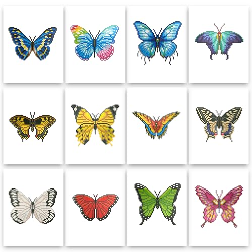 PeakLuv Mini Diamond Art Kits Butterfly Small Diamond Painting Kits | 12 PCS Mini Diamond Art Kits, Square Drill Mini Gem Painting for Beginners, Home Decor＆Relaxing Stress Relief, 6X7in - color: Butterfly2