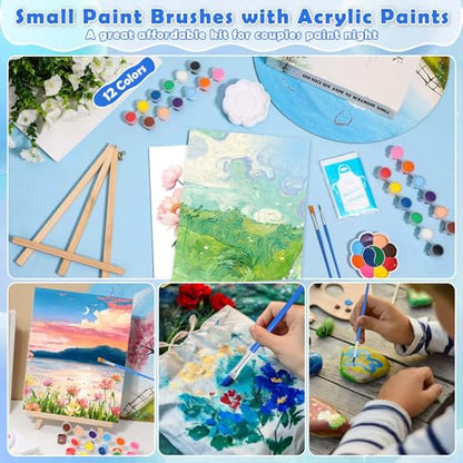 6 Pack Paint and Sip Kit for Adults Girls Night, 8x10In Canvas Painting Kit | Flat Canva Boards with Easel Stands, Mini Acrylic Paint, Brushes, Paint Party Supplies, Date Night Painting Kit for Couples