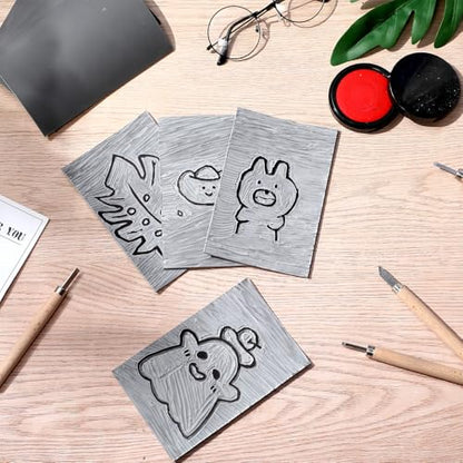 MotiMind 24 Pcs Gray Linoleum Block Rubber Stamp Carving Blocks Soft Linocut Blocks for Printmaking DIY Art Craft Projects and Scrapbooking (6 x 8 x 0.12 Inch)