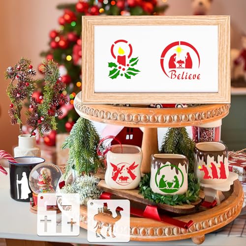 JULMELON 20Pcs Christmas Stencils Reusable, Nativity of Jesus for Painting | DIY Reusable Templates, for Painting on Wood Fabric Canvas, Religious Nativity Scene Christmas Stencils - style: Jesus Stencils