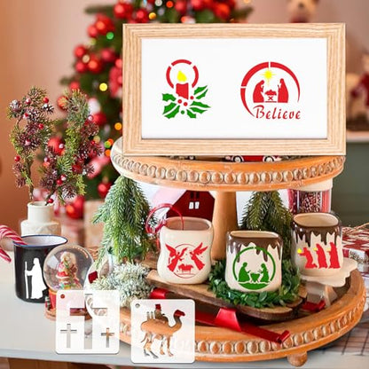 JULMELON 20Pcs Christmas Stencils Reusable, Nativity of Jesus for Painting | DIY Reusable Templates, for Painting on Wood Fabric Canvas, Religious Nativity Scene Christmas Stencils - style: Jesus Stencils
