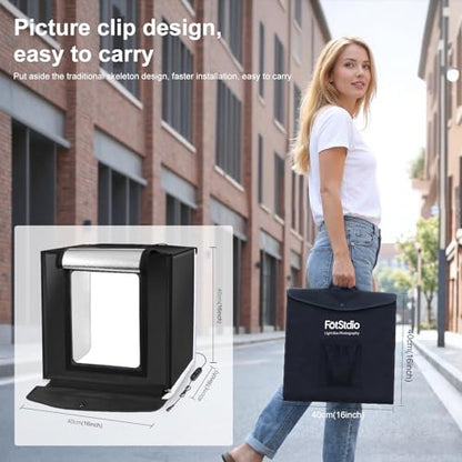 16x16 Inch Photo Studio Light Box Photography with 144 LEDs (CRI>95) & 6 Backdrops, Portable/Dimmable Folding Shooting Tents for Toys/Jewelry/Watches/Cosmetics/Food - size: 16 x16 inch