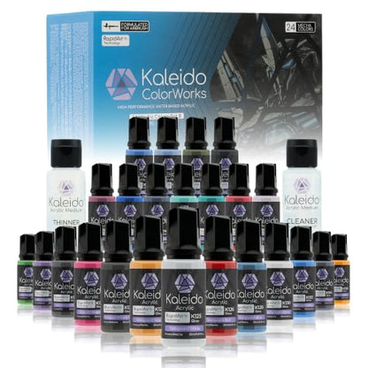 Gaahleri Kaleido Water-Based Airbrush Paint Kit 24 Mecha Colors Set B | Acrylic Paint, Pre-Thinned, High Gloss, Fast-Drying, with Thinner & Cleaner - color: 24 Mecha Colors Set B