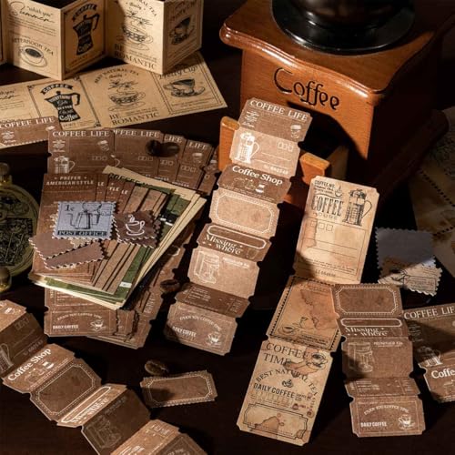 CraftBloom 125Pcs Coffee Vintage Scrapbook Paper and Stamp Stickers for Journaling Supplies, Antique Strip Labels & People Sticker for Scrapbooking, Bullet Journal, Collage, Planner, DIY Craft Kit