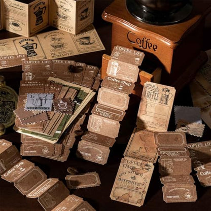 CraftBloom 125Pcs Coffee Vintage Scrapbook Paper and Stamp Stickers for Journaling Supplies, Antique Strip Labels & People Sticker for Scrapbooking, Bullet Journal, Collage, Planner, DIY Craft Kit