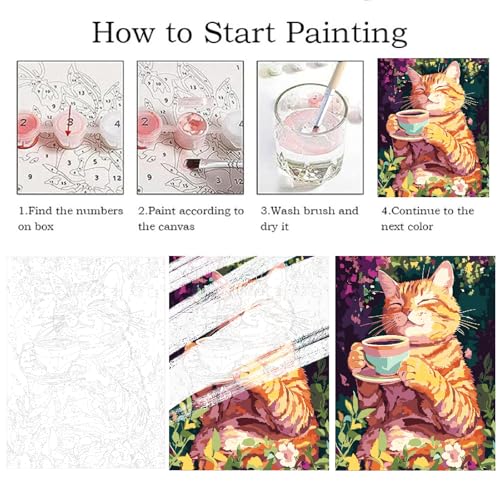 ZRIZQ Paint by Numbers Kit for Adults Beginner,Cat Coffee,16x20 | Full set with wooden brushes,rolled canvas,rich paints.Calming activity.Beginner friendly.Just open and paint. - color: 16"X20"Rolled Canvas(Frameless)-Cat 8
