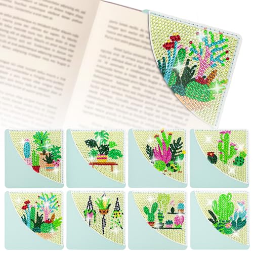 8 Pcs Diamond Painting Bookmark, DIY Corner Book Makers for Adults Book Lovers, Diamond Dot Art Beginners, Small Diamond Art Kits, Paint by Art Crafts Gift for Women Girls (Plants) - color: Plants