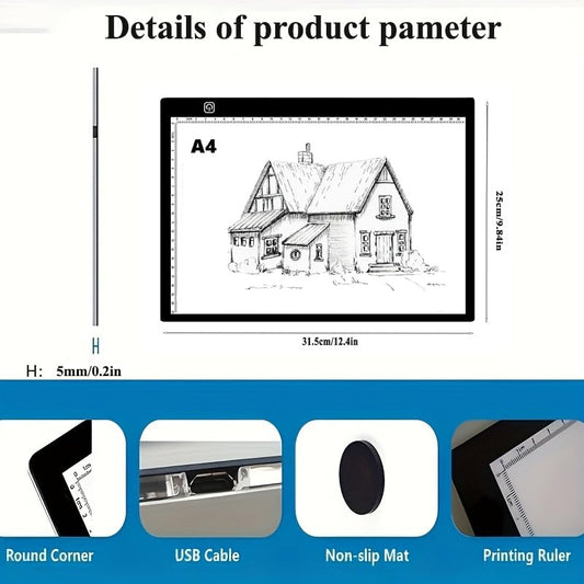 A4 LED Copy Board Light Tracing Box LED Light Pad Memory Function USB Powered Stepless Dimmable Light Table for Drawing, Weeding Vinyl, Diamond Art, Sketching and Animation