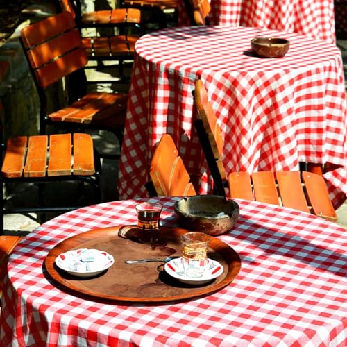 Plastic Table Cloth, 310 Ft X 54 In Plastic Table Cover Gingham Tablecloth | Red and White Checkered Tablecloth Roll with Cutter PEVA Plastic Table Cloth Disposable for Backyard BBQ, Gathering, Buffet - color: Red Checkered, size: 3720" x 54" (Rectangular