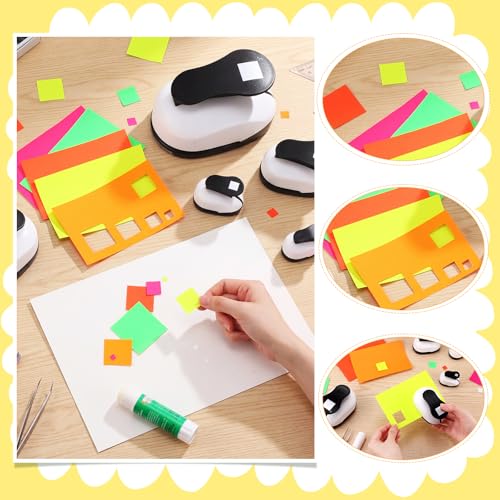 CHENGU 6 Pcs Square Punch Set 3in/2in/1.5in/1in/0.6in/0.3in Scrapbook Hole Punchers Crafting with 10 Sticker Paper Square Cutter Scrapbook for Office Supplies DIY Albums Photos(Black) - color: Black, style: Square