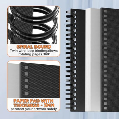 joibabe Spiral Bound Mixed Media Sketchbook, 160 GSM Heavyweight Acid Free Paper, 60 Sheets, 9x12 Inch Art Notebook for Drawing, Watercolor, Acrylic, Sketching, 2 Pack - size: 9" x 12"
