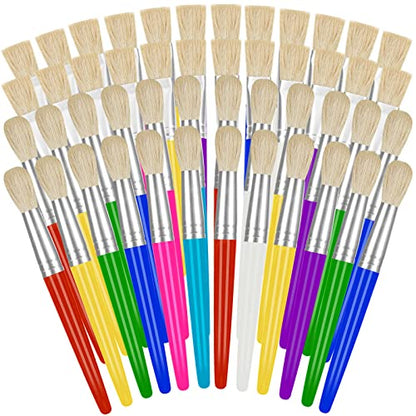 YGAOHF 48 Pack Paint Brushes for Kids - Kids Paint Brushes with Bristle, Big Washable Chubby Toddler Paint Brushes, Easy to Clean Round Flat Brushes for Acrylic Oil Watercolor Washable Paint - color: 48 Pack