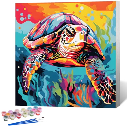 Okarina Framed Paint by Numbers Kit for Adults, Sea Turtle Decor 10x10 Inch | Paint by Number with Frame, DIY Acrylic Painting Kit for Relaxation, Easy for Beginners, Wall Decor Gift for Animal Lovers - color: OPFUS2512-11