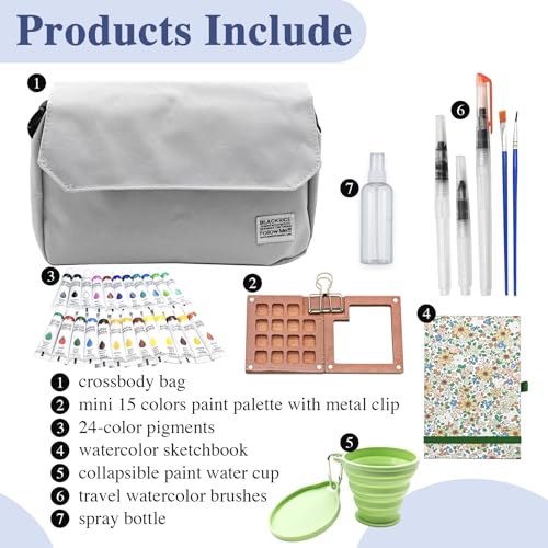 24-Color Mini Travel Watercolor Set, Gray | Pocket Watercolor Set, With Sketches - color: gray