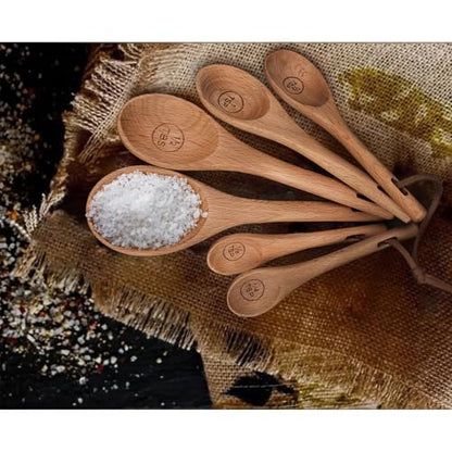 6pcs Measuring Spoons, Natural Beechwood, Gift Set | 1 tbsp, 1/2 tbsp, 1 tsp, 1/2 tsp, 1/4 tsp & 1/8 tsp, For Cooking Baking, Rustic Teaspoon Tablespoon, For Dry Ingredients - style: H - Measuring Spoons 6pcs