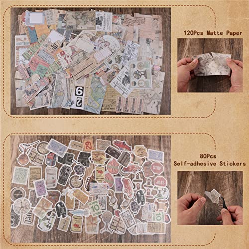 200Pcs Vintage Scrapbook Stickers, Aesthetic Junk Journal Stamping Supplies Kit, Scrapbooking Ephemera Washi Paper for Bullet Journaling Planners Diary Collage - style: Travel
