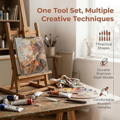 Palette Knife7pcs, Stainless Steel Painting Knives with Wooden Handles | for Acrylic Oil & Gouache Painting, Mixing, Spreading, Scraping & Texture Art Tools for Beginners and Artists - color: Brown-7pcs